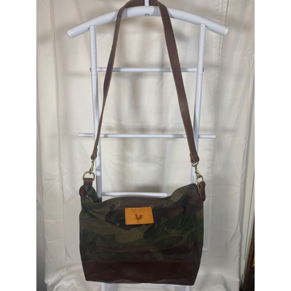 Mean While Made in USA Camo Waxed Canvas Leather bottom Crossbody Shoulder Bag